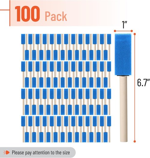 Bates Foam Paint Brushes - 1 Inch Blue Foam Brushes with Lightweight Wooden Handles | 100 Pack