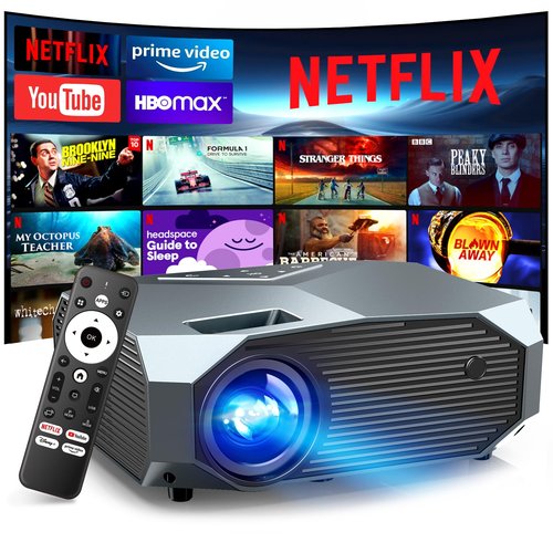 [Netflix Officially/High Brightness] Smart Projector with WiFi 6 and Bluetooth 5.3, 4K Outdoor Movie Projector with NETFLIX/Prime Video/YouTube, Portable Proyector Compatible with HDMI/USB/iOS/Android