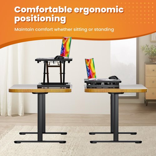 yoopin Standing Desk Converter Matte Black, Stand up Desk Riser on The Table, Adjustable Height Table top Apply for Laptop and Single Monitor Workstation Office Use.