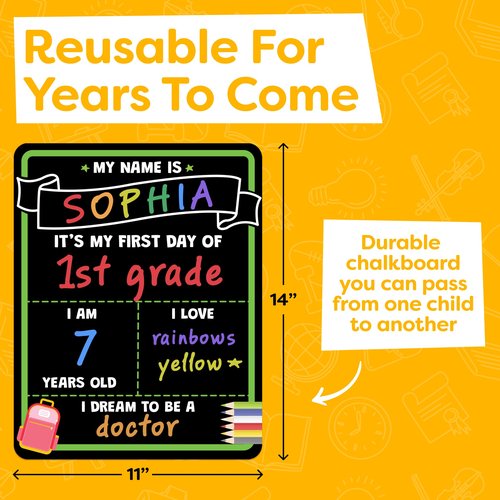 First Day of School Sign Board with Liquid Chalk Markers - 14”x11” Double-Sided & Reusable - My First and Last Day - Back to School Supplies Board for Kindergarten, Preschool