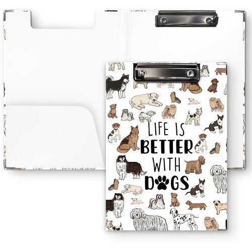 QLMX Dog Animal Clipboard Folio with Storage, Cute Dogs Decorative Clipboard Folder, Puppy Dog Clipboards for Women Kids, Life is Better with Dogs Gifts Office School Supplies, 12.4x9.2In