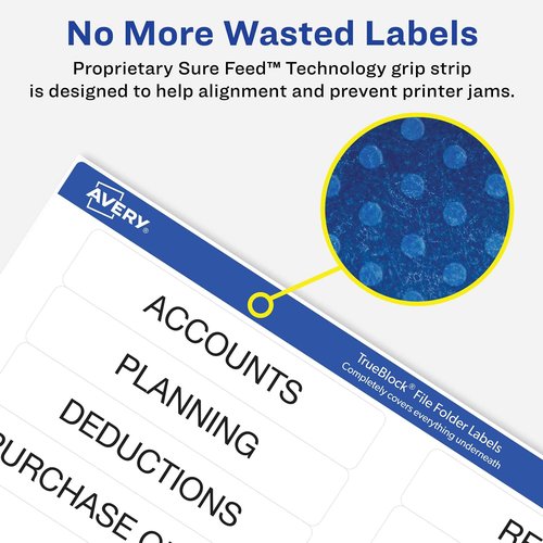 Avery TrueBlock File Folder Labels, 2/3" x 3-7/16", 1,500 Printable Labels, White/Red, Permanent (5066)