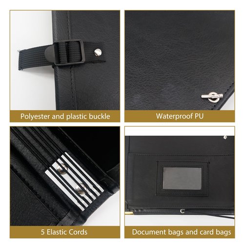 GraduatePro Elastic Music Sheet Holder 9.5" x 12" PU Leather Choir Music Folder with Hand Strap for Piano Particle and Stage Performance