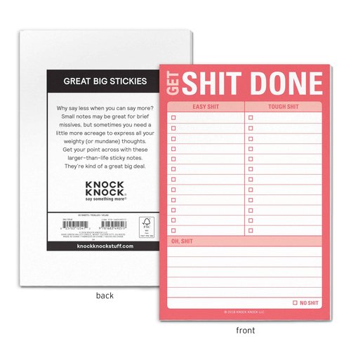6-Count Knock Knock Get Shit Done Sticky Notes - Great Big Sticky Notes & Large to Do List Note Pads, 4 x 6-inches
