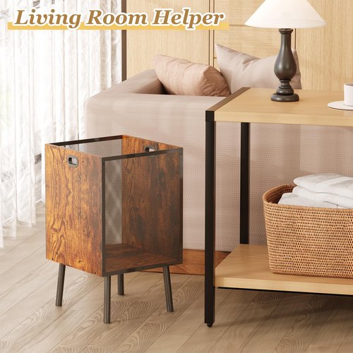 Yuyetuyo 8.5 Gallon Retro Wooden Trash Can with Metal Mesh – Large Wastebasket with Handles & Legs | Under Desk Trash Can for Office or Home | Breathable Garbage Can | Stylish Office Waste Basket