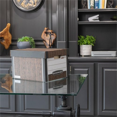 Bankers Box 12 Pack R-KIVE Heavy-Duty File Storage Boxes, FastFold, Lift-Off Lid, Letter, Woodgrain