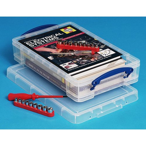 Really Useful Box 4C Plastic Stackable Storage Container with Snap Lid and Built In Clip Lock Handles for Home and Office Organization, Clear