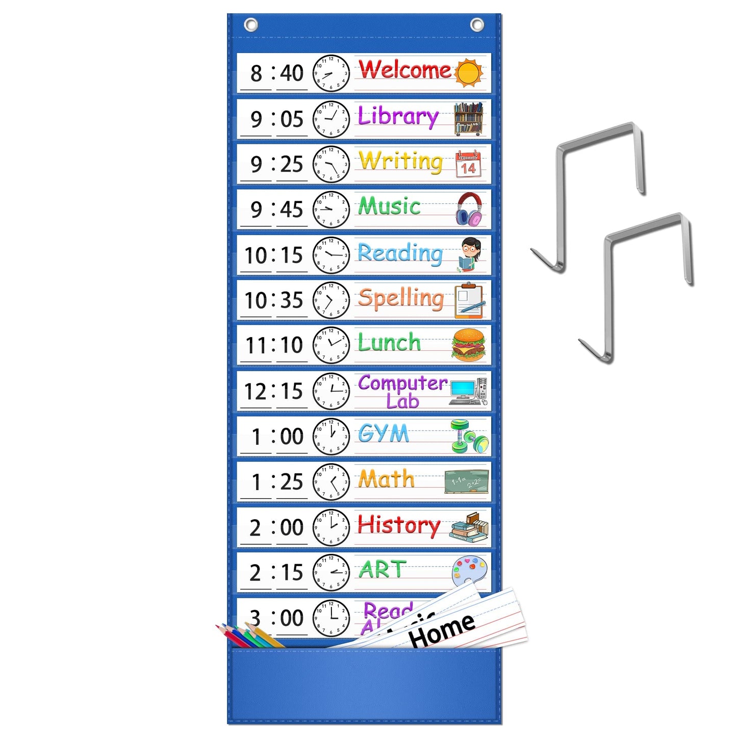 AKAYOK -13+1 Pocket Daily Schedule Pocket Chart, Ultra-Durable Visual Schedule for Kids -Pocket Chart for Classroom Office Home -Reusable Daily Schedule for Kids -Reversible Chart for Sentence Strips