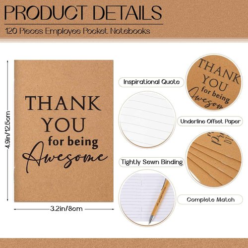 Tinlade 240 Pcs Employee Appreciation Gift Bulk Mini Inspirational Notebooks & Bamboo Ballpoint Pens Motivational Thank You Gift for Vet Tech Medical Assistant Student Teacher Nurse Coworker Supplies