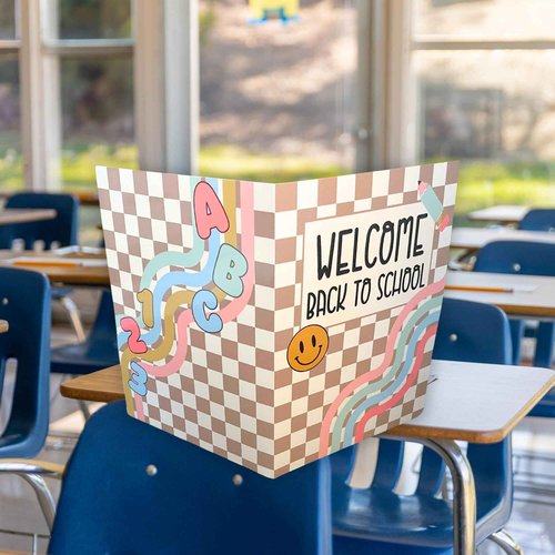 Welcome Back to School Folders | 25 pk 9x12” Full Size | 2 Pocket First Day of School, Classroom Welcome Supplies, Trendy Checkered Boho, Motivational Classroom Supplies