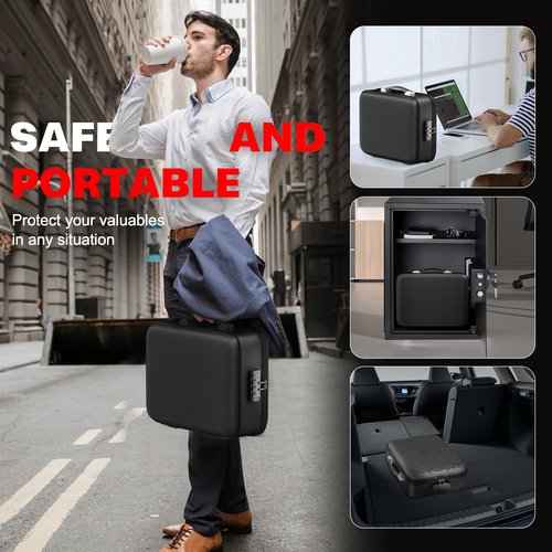 Vailoin Fireproof Document Box, Semi-rigid Hard Case Waterproof Document Boxes with Lock, Portable Home Travel Fire Safe, Legal Size File Organizer for Important Documents, Passports(Black)