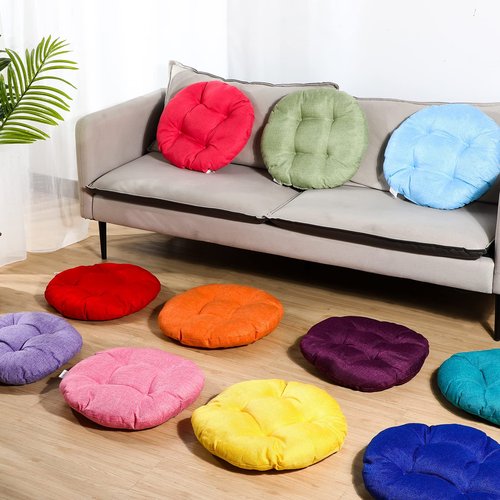Geelin 12 Pcs 15.7 Inch Round Floor Seat Cushions Floor Pillow Color Linen Chair Pad for Kids Students School Classroom Tatami Car Office