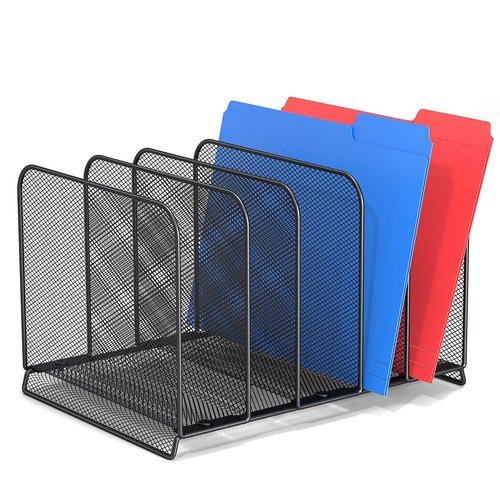 Fun storage 5 Sections File Rack,Mesh File Sorter File Folder Holder with Cylinder Edging,Sturdy Not Bent, Metal Desk Organizer Desktop Organization for Document Newspaper Magazine,1 Pack