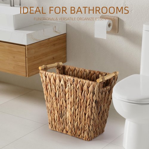 XLHOMO 2Pack Wicker Storage Basket 3.5Gallon Wicker Trash Can, Waterproof Wicker Basket Handwoven Brown Wicker Basket Narrow Small Trash Can for Bathroom, Bedroom, Office