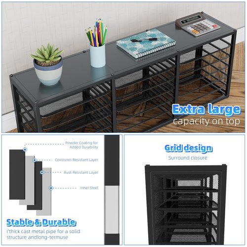 Simple Trending 19 Tier Desk File Organizer, Long Paper Letter Tray Organizer with 18 Mesh Sliding Trays for Office, DIY-able, Black
