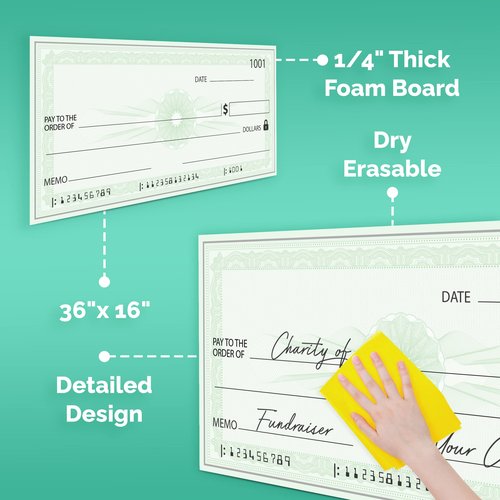 Giant Check | 36x16 Dry Erase Big Check for Presentations - Oversized Fake Check Award