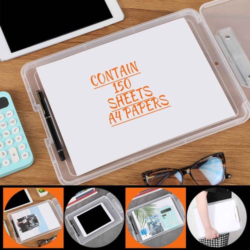 12 Pieces Clipboard with Storage 9.5 x 13.5'' High Capacity Nursing Clip Boards with Pen Holder Black Binder Folder Paper Organizer for Nurses Teachers Work School Office Supplies(Clear)