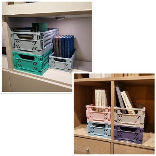 Fairstar Plastic Collapsible Crate Folding Storage Basket For Shelves , Stackable Container Organizing Bins For Storage For Home Office Kitchen Bathroom Grocery (Macaron Mix, M: 9.96*6.5*4.06in(3pcs)