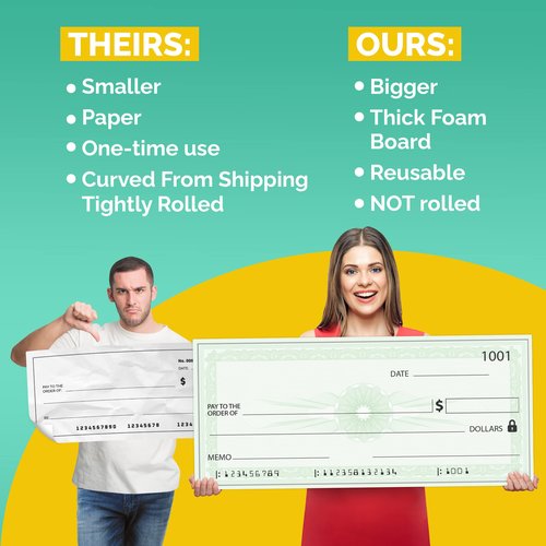 Giant Check | 36x16 Dry Erase Big Check for Presentations - Oversized Fake Check Award