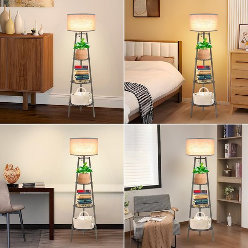ZQQLITE 2 Pack Bronze Floor Lamp with Shelves for Living Room， Standing Lamp，Tall Lamp， Amparas Elegantes para Sala with Linen Shade，Modern Floor Lamp for Living Room，Bedroom or Office（Bronze ）