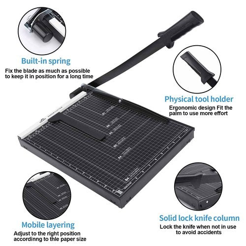 ISDIR Guillotine Paper Cutter 15" with Integrated Pressure Bar – Heavy Duty Metal Base, 12-Sheet Capacity, Magnetic Guide & Safety Guard – Precision Trimmer for Cardstock, Crafts, DIY, Photos & Office