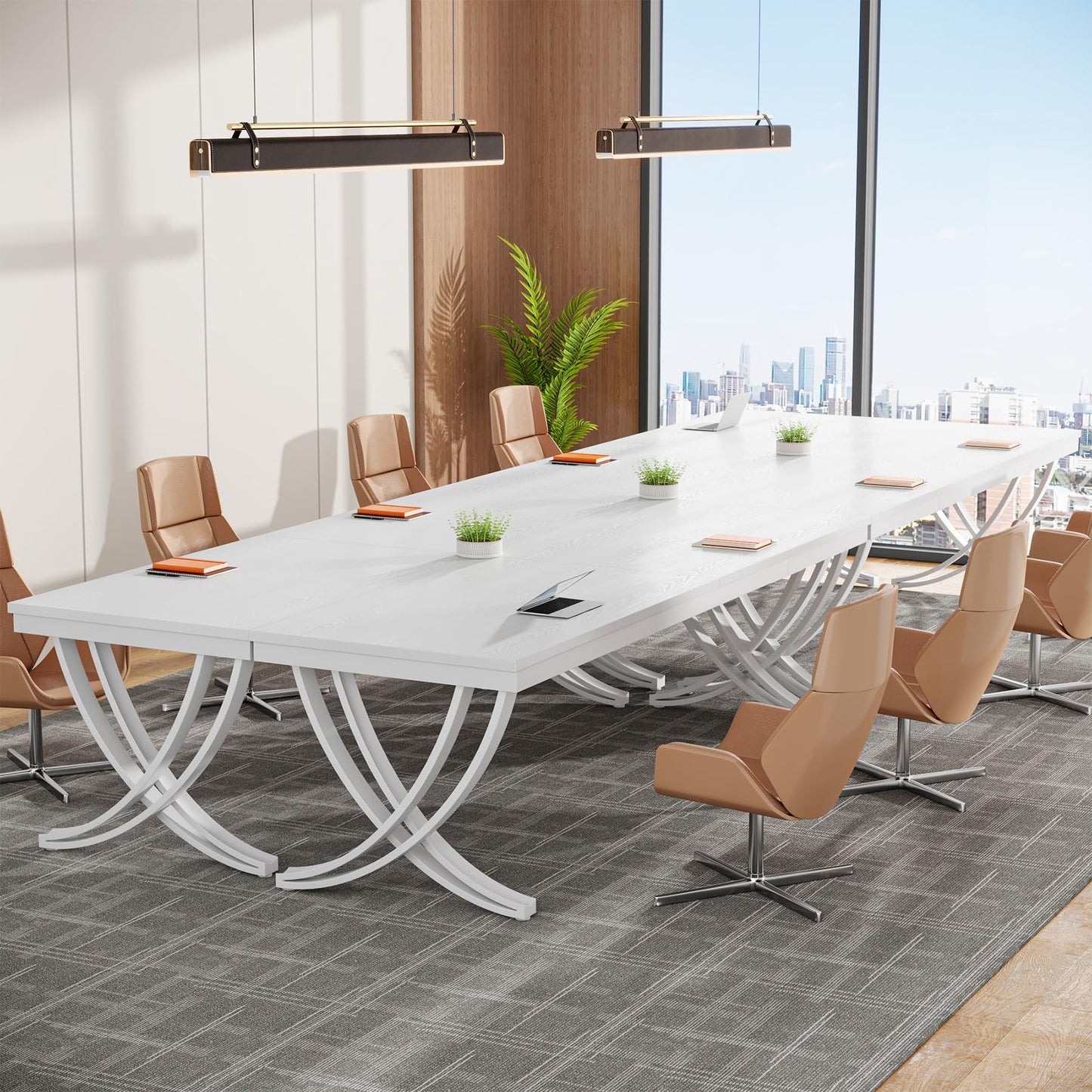 Tribesigns 6.5FT Conference Table for 6-8 People, 78 inch Long Rectangular Seminar Table with Strong Metal Frame, Business Furniture Boardroom Desk for Office Meeting Conference Room (4PCS, White)