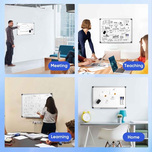 VUSIGN 48" x 36" Large Magnetic Whiteboard for Wall, Dry Erase Board with Silver Frame, Wall Mounted White Board for Classroom, Office, Home – Includes Markers, Magnets & Eraser
