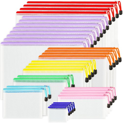 VVCOIIROEI 32pcs Mesh Zipper Pouch Bags, 8 Sizes, 8 Colors Zipper Pouches for Organizing, Board Game Storage, Travel, School Office