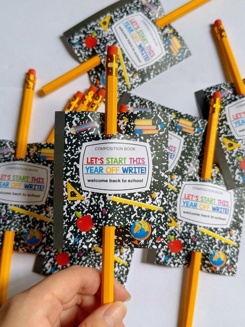 SEBMNOO Welcome Back to School Pencils #2 HB Bulk with Happy First Day of School Greeting Cards, Cute Gifts for Students, Party Favors Supplies, Gift for Girls Boys, 12pcs #2 Pencils