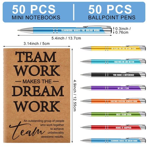 Sabary 100 Pcs Team Appreciation Gifts Team Notebooks for Employees Thank You Notepads Metal Ballpoint Pens Bulk Gifts for Office Coworkers Staff Volunteer Teacher Nurse