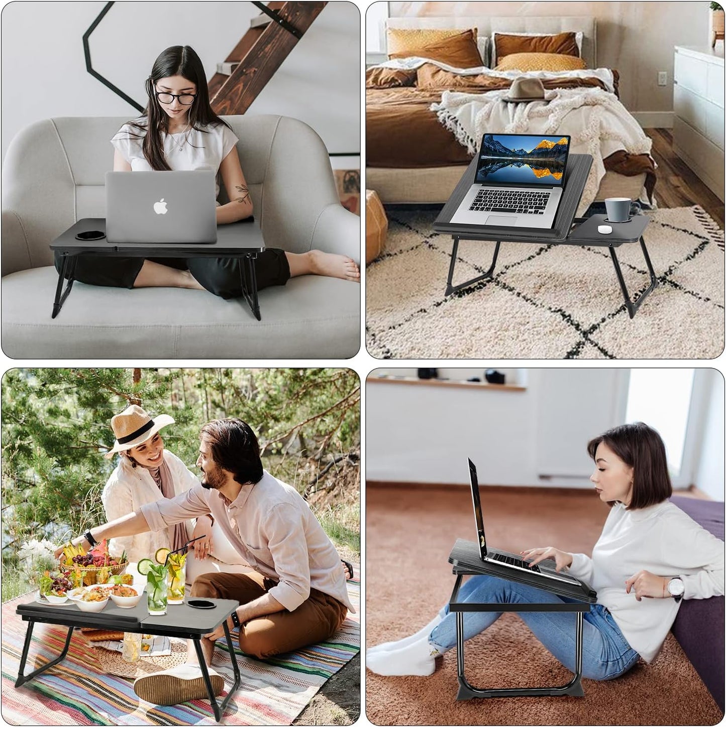 Skiennix Portable Laptop Desk - Adjustable Foldable Bed Table with Cup Holder | Black