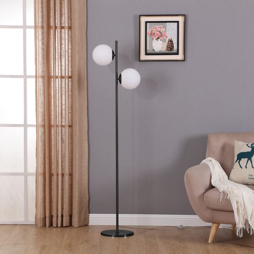 Brightech Sphere - Mid Century Modern 2 Globe Floor Lamp for Living Room Bright Lighting - Contemporary LED Standing Light for Bedrooms & Offices - Black Indoor Pole Light