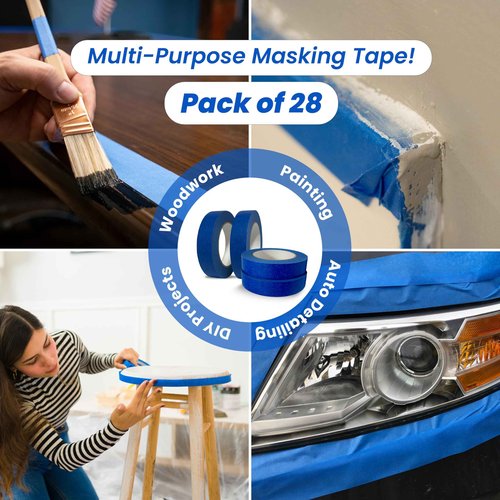 Pack of 28 Blue Painters Tape 1 Inch – Each Roll 55 Yards (Total 1540 Yards) – Premium Painters Tape 1 Inch Wide, Ideal Blue Tape Painters Bulk, Masking Tape for Painting – No Residue, Easy Removal