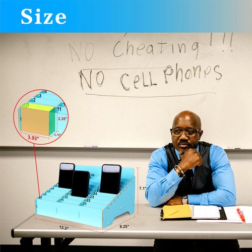OFCAD 30-Grid Cell Phone Holder with Number Stickers Desktop Organizer Storage Box for Classroom Office(Blue)