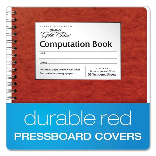 Ampad Computation Book, 4x4 Quad Ruled, 76 Sheets, 11-3/4" x 9-1/4"
