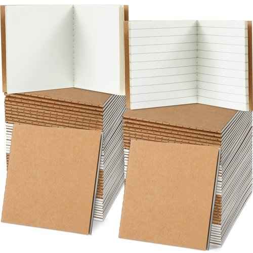 100 Pieces Mini Notebook Bulk Set Small Kraft Paper Blank Lined Journals Pocket Journal Sketchbooks for Kids Drawing Sketchbook Office Supplies 4 x 4 Inch Small Notebooks with 24 Sheets (Blank, Lined)
