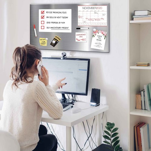 Essentially Yours Magnet and Message Board | Large Mountable 30 x 14 x 0.7 Inch Steel Bulletin Board (Silver)