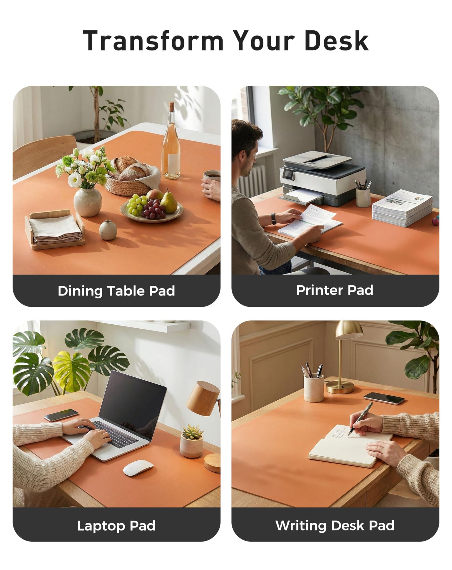 Aothia Faux Leather Desk Mat - Large Mouse Pad, Non-Slip PU Leather Blotter, Waterproof Writing Surface for Office and Home (Hermes Orange, 42" x 17")