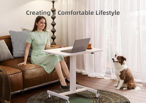 Claiks Mobile Standing Desk - Compact Rolling Workstation with Wheels & Hook | White Finish