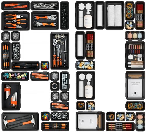A-LuGei【80Pcs【5 Size】 Black Desk Drawer Organizer, Bathroom Organizers and Storage, Makeup Organizer, Organization and Storage Bin Container for Vanity Office Utensils Tool Pantry Cosmetic