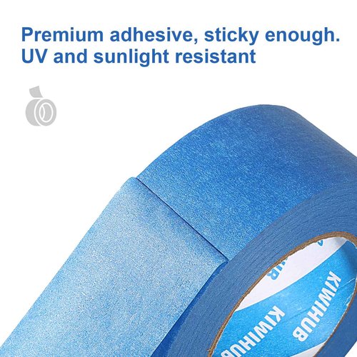 KIWIHUB 12 Rolls 2" (1.88”/48mm) X 55 Yards Pro-Grade Blue Painters Tape, Medium Adhesive That Sticks Well but Leaves no Residue Behind