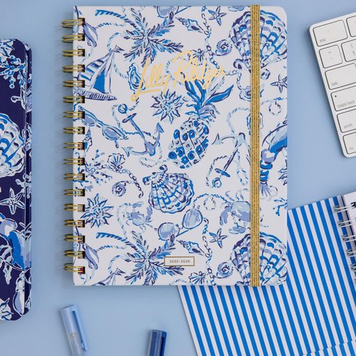 Lilly Pulitzer Large Monthly Planner August 2025 - December 2026, Monthly Agenda & Calendar, Stickers, Pockets, & Spiral Binding (Resort White Barefoot Beachcomber)