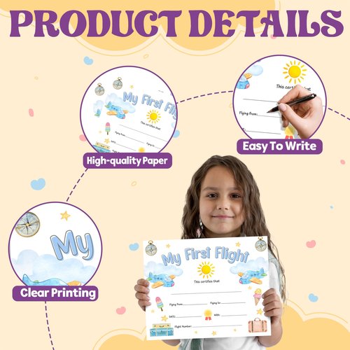 First Flight Certificate, Brave Flying Keepsake Award Gifts for Kids Baby, Solo Pilot Aviation Souvenir Milestone Marker Supplies, 25 Pack Achievement Certificates of Recognition, 31