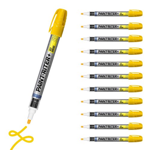 Markal 96961 Paint-Riter+ Oily Surface Liquid Paint Marker, Versatile Surface Compatibility, Bold Mark Size 1.8", Yellow 12-Pack