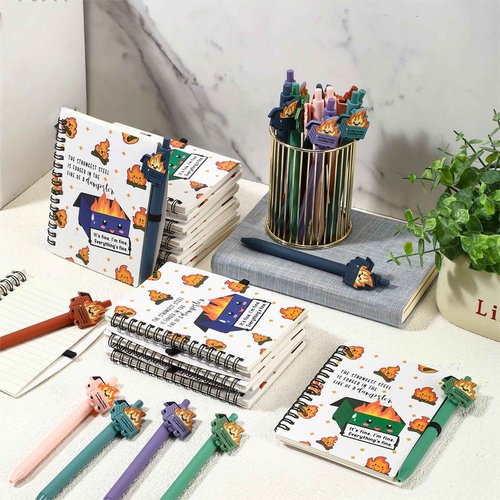 Resurhang 60 Pcs Dumpster Fire A6 Notebooks Pens Bulk Boss Day Inspirational Funny Gift Set with Saying Dumpster Fire Notepad Ballpoint Pen Dispatcher Employee Appreciation Gift (Colorful)
