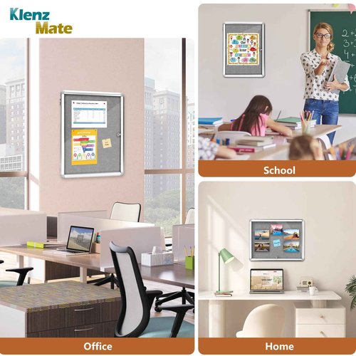 24"x18" Enclosed Cork Bulletin Board Tamper-Proof Dispaly Case,Grey Fabric&Aluminium Frame,Shatter Resistant Lockable Bulletin Board with Clear Acrylic Door for School,Office,Mall,Community,Hospital