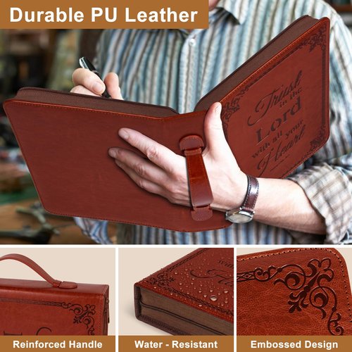 HelvioraX Bible Case for Men Woman, Mens Bible Covers for Women with Bookmark Large Bible Cover Case for Women Mother Lady with Handle Zippered Pocket Church Bible Book