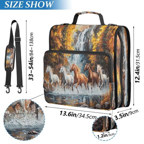 YETTASBIN Horse 3-Ring Zipper Binder with Shoulder Strap & Handle - 1.5" Binder Organizer Water-Resistant Expandable File Folder with Multi Pocket for School & Office Supplies