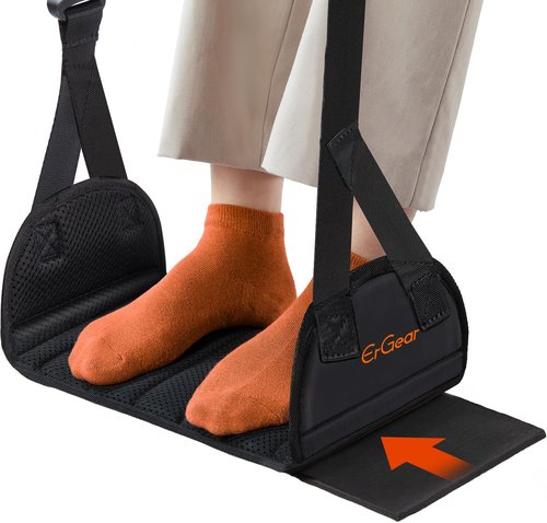 ErGear Airplane Foot Hammock, Wide Plane Footrest with Hardboard Support, Adjustable Foot Hammock for Plane Travel, Portable Airplane Foot Rest Essentials, Travel Accessories for Long Flight