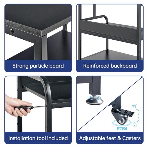 Fannova 32.3" x 18.9" Extra Large Printer Stand Table with Adjustable Storage Shelf, 3 Tier Rolling Printer Cart with Industrial Wheels for Home Office, Black